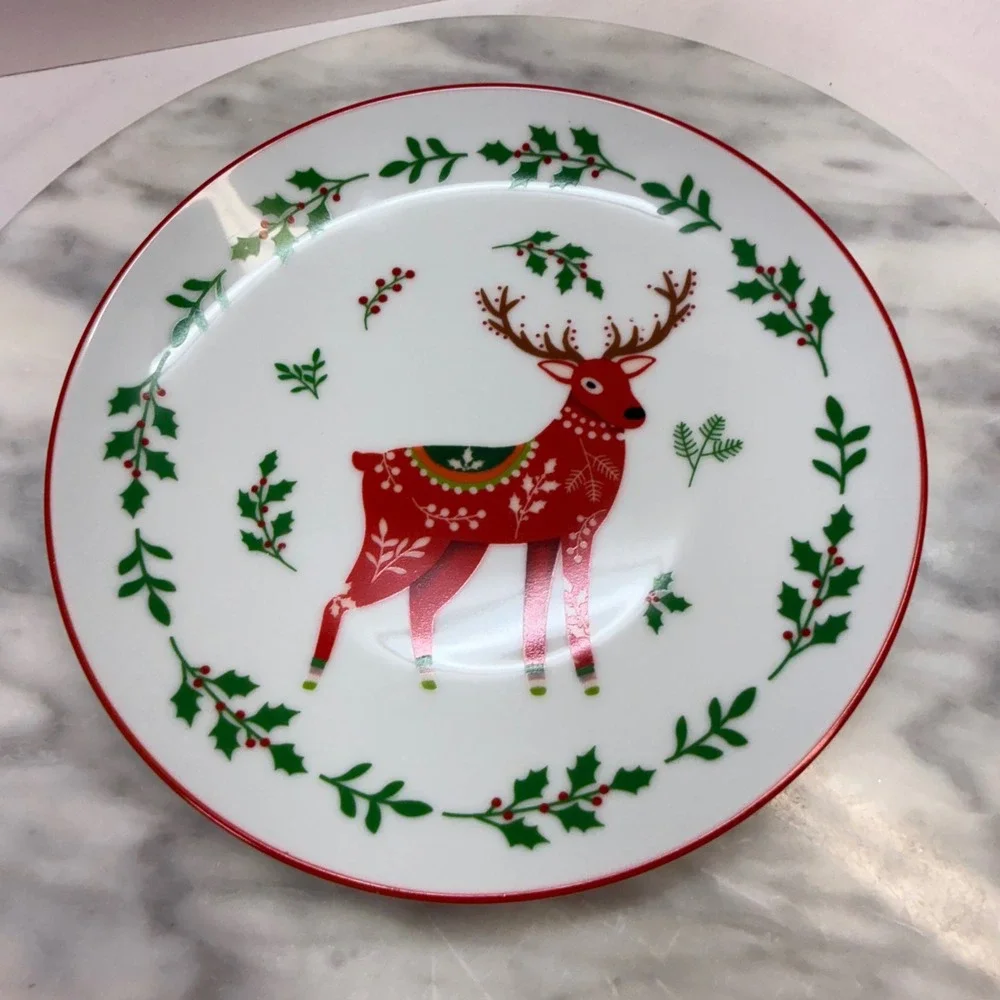 Bee & Willow Christmas Salad App Plates Set of 3 Reindeer Snowflake Tree‎ 7 Inch